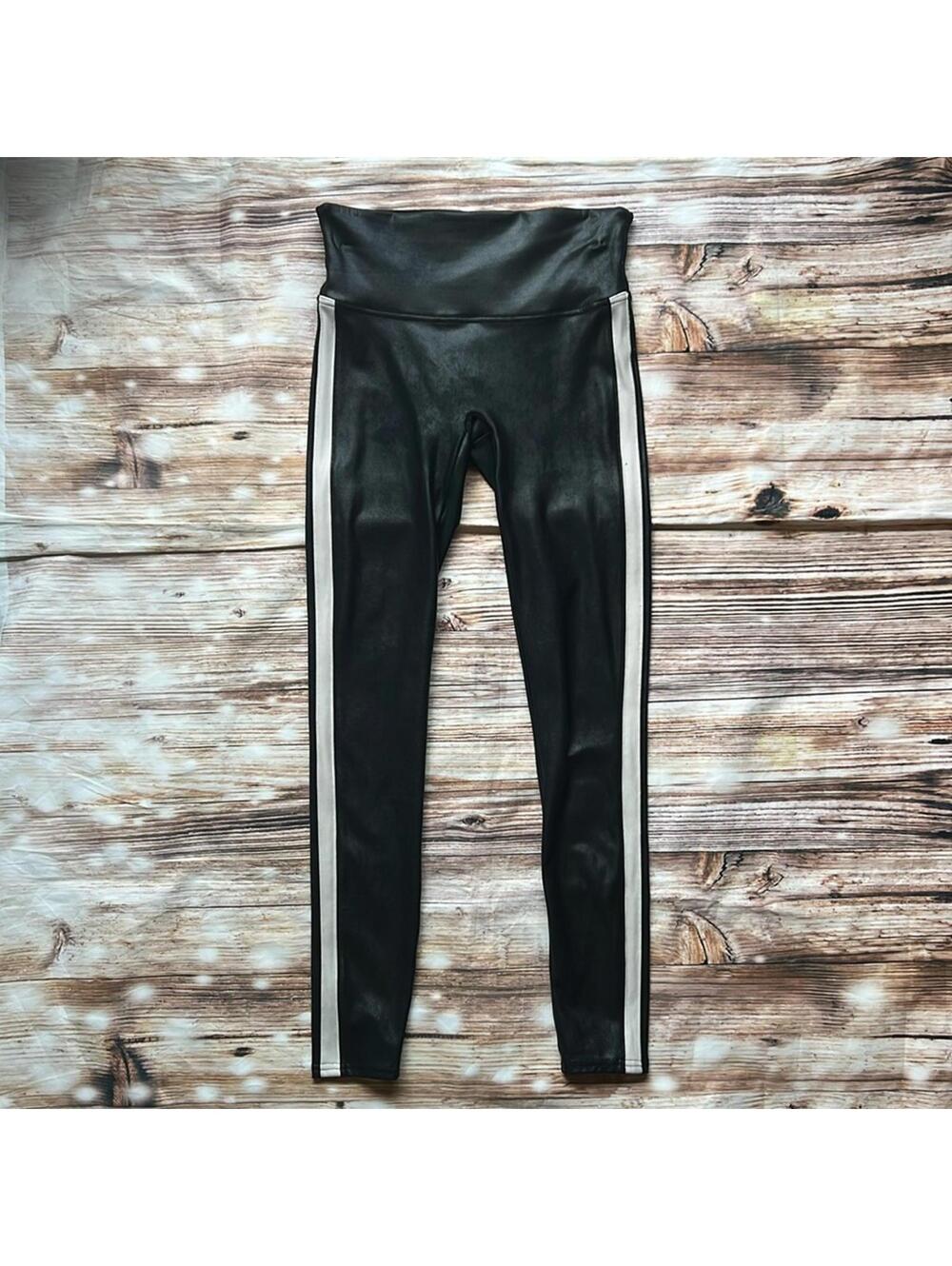 SPANX Faux Leather Leggings for Women Tummy Control with Side Stripe